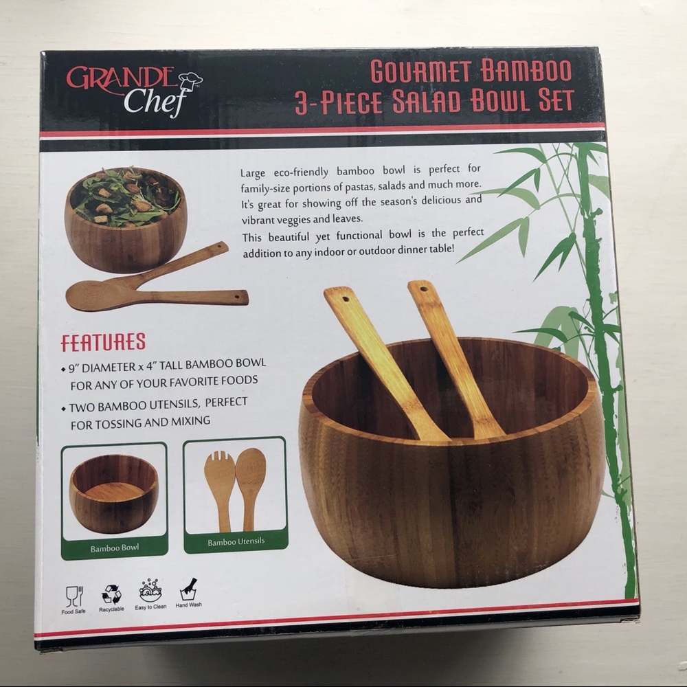 Bamboo 3-piece Salad Bowl Set NWT - Picture 5 of 5